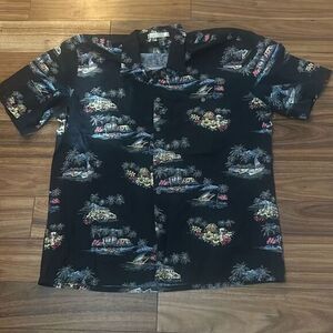 Vintage Campia Moda Mens Black Tropical Short Sleeve Button Down Shirt‎ Large